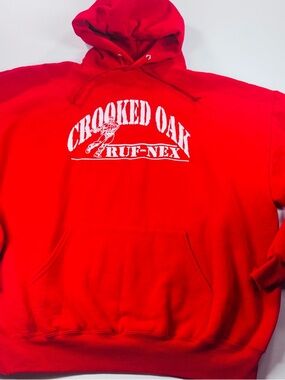 Jerzees Unisex Red Pullover Hoodie w/ "CROOKED OAK RUF-NEX graphic, 2XL